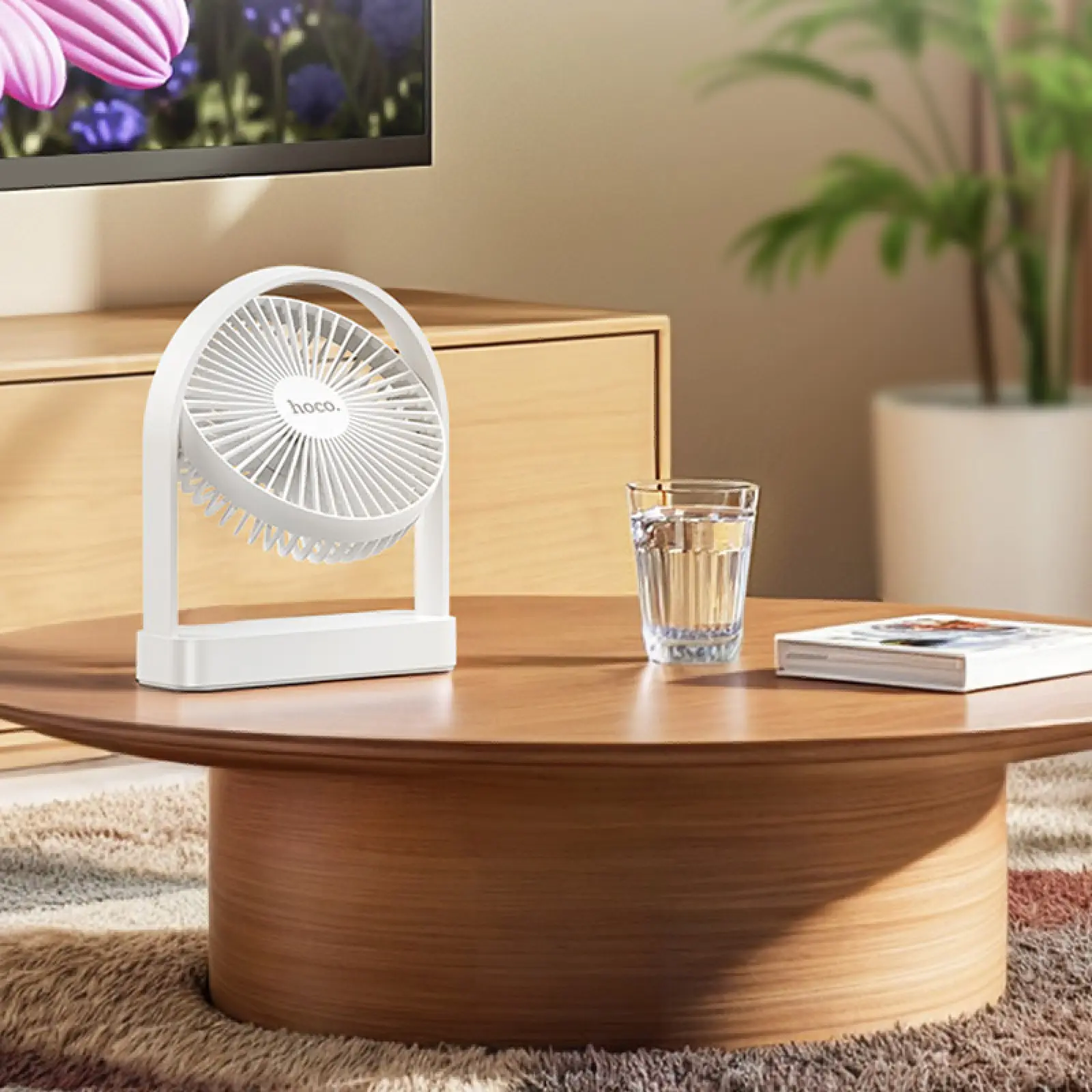 Уценка Настольный вентилятор Hoco HX65 ultra-thin desktop fan 2000 mAh, Мятая упаковка / White 6, купить оптом с доставкой
