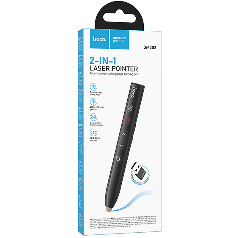 Лазерна указка Hoco GM203 Touch + стілус 180mAh, Black 1, купити оптом з доставкою