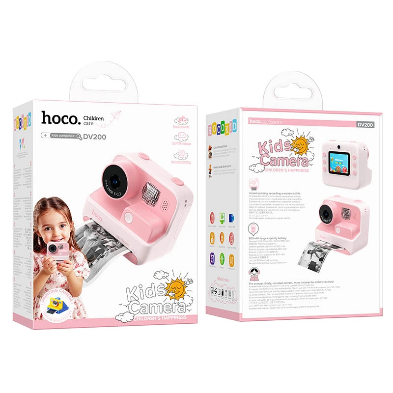 Детская фотокамера с моментальной печатью Hoco DV200 Dual lens, Pink 5, купить оптом с доставкой