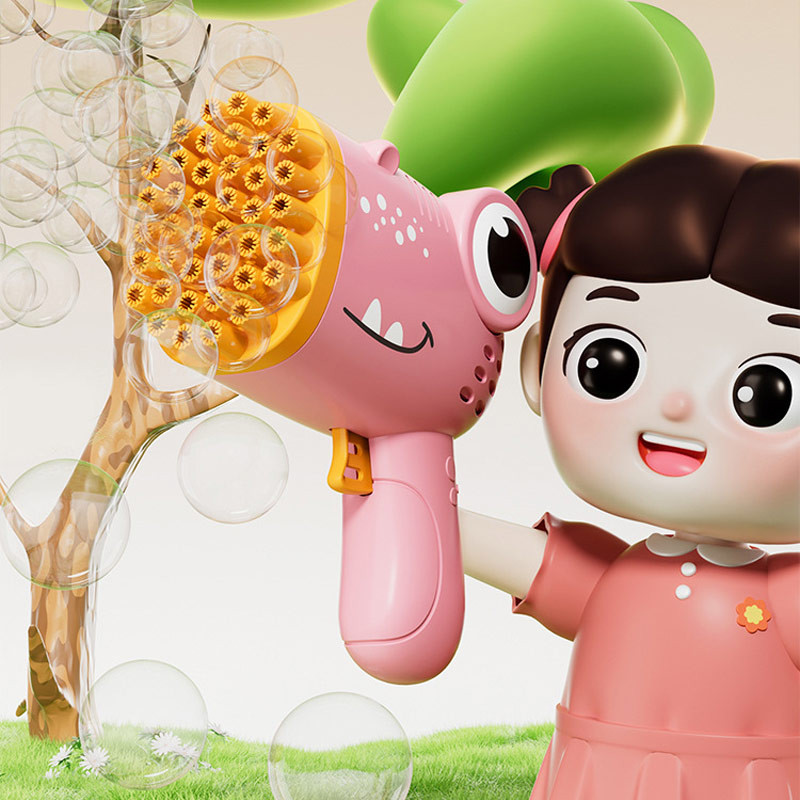 Пистолет для мыльных пузырей Dinosaur Bubble Gun с насадкой на 40 отверстий 50ml на картинке №3