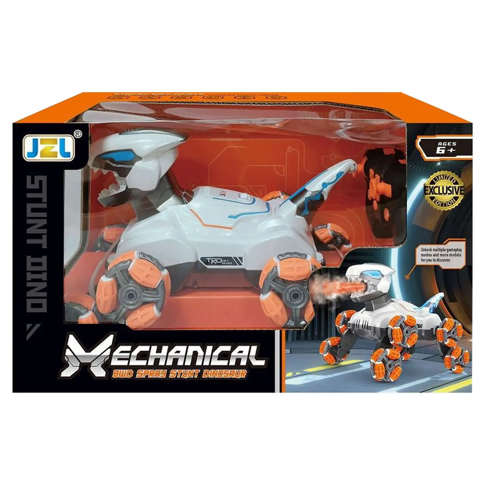 Детский восьмиколесный динозавр на радиоуправлении SHT 2590 2.4G (with 2 remote), Grey / Orange 2, купить оптом с доставкой