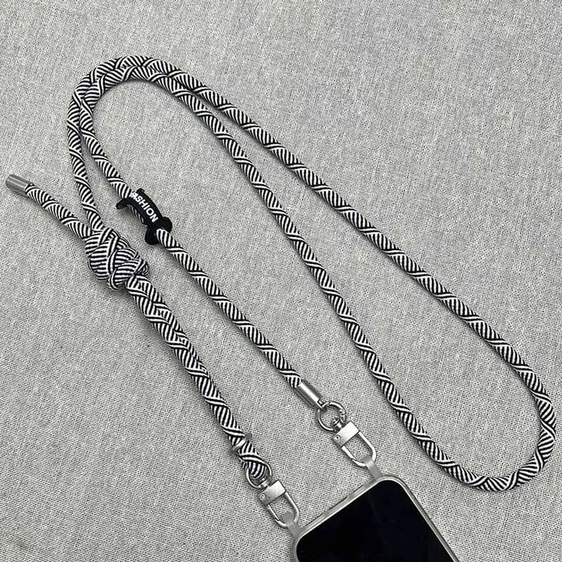 Шнурок с двумя креплениями (8мм) 150см, Black / White Pattern 1, купить оптом с доставкой