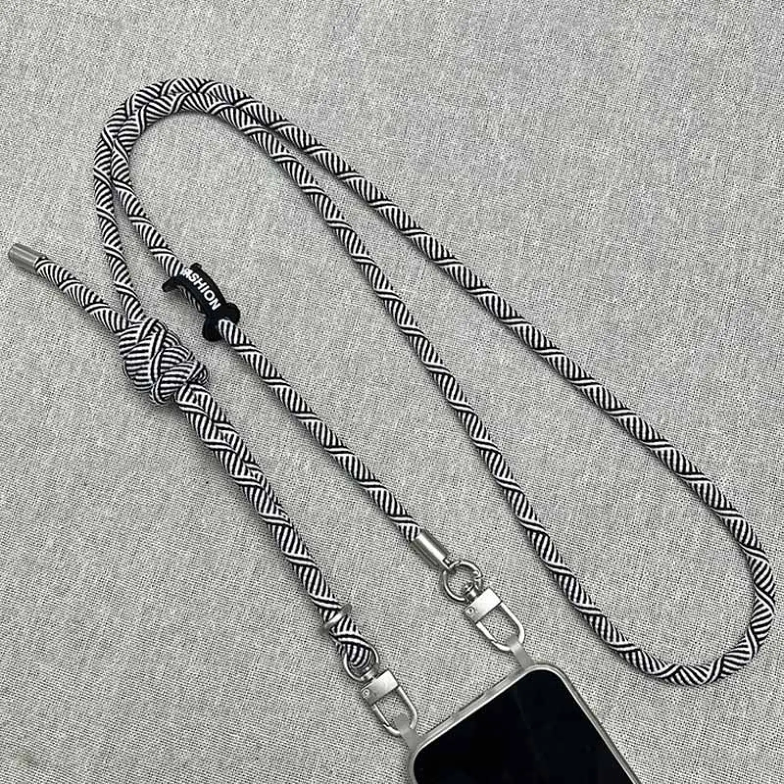 Шнурок с двумя креплениями (8мм) 150см, Black / White Pattern 1, купить оптом с доставкой