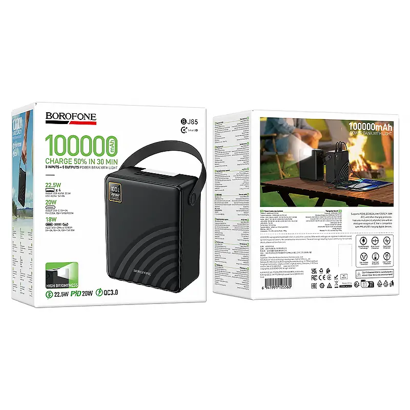 Портативное ЗУ Power Bank Borofone BJ85 Myriad 22.5W+PD20W with lighting 100000 mAh, Black 5, купить оптом с доставкой