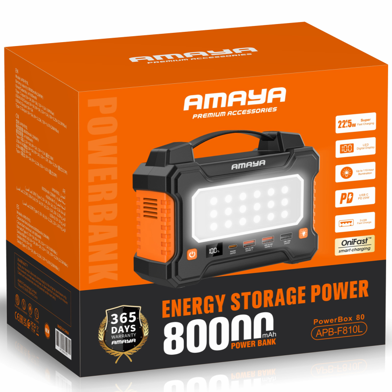 Портативное ЗУ Power Bank Amaya F810L PD22.5W flashlight 80000 mAh, Black 1, купить оптом с доставкой