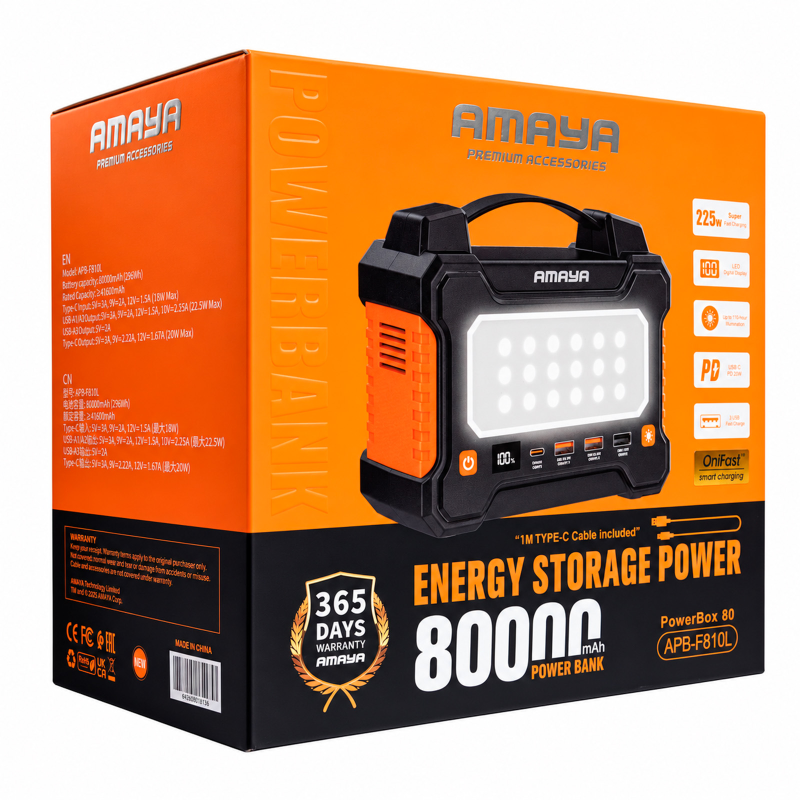 Уценка Портативное ЗУ Power Bank Amaya F810L PD22.5W flashlight 80000 mAh, Мятая упаковка / Black 1, купить оптом с доставкой