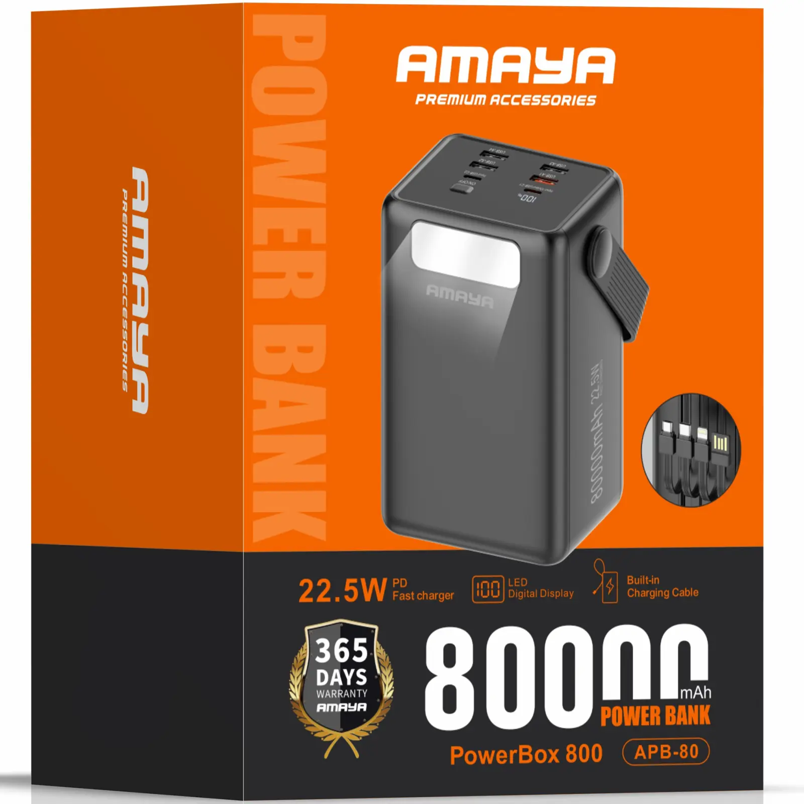 Портативное ЗУ Power Bank Amaya APB-80 22.5W flashlight with cable 80000 mAh, Black 1, купить оптом с доставкой