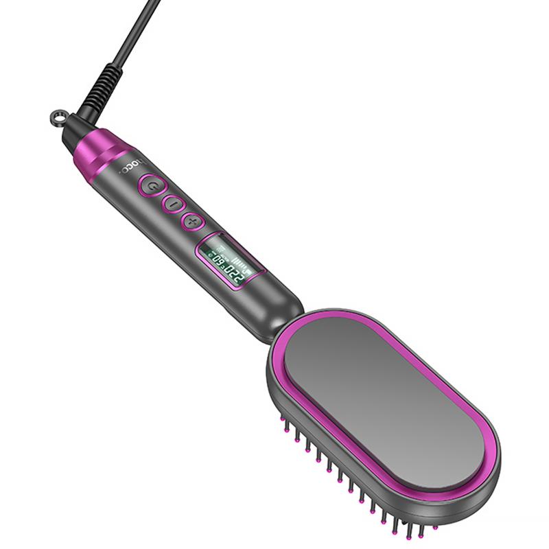 Расческа-выпрямитель Hoco HP44 Electric straightening hair comb with digital display на картинке №4