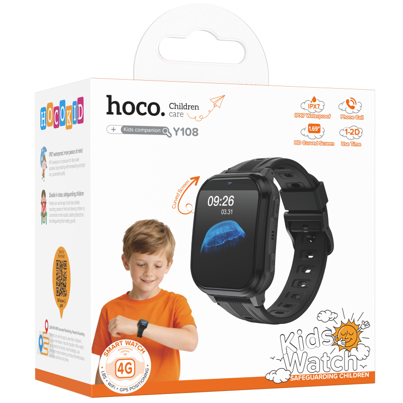Дитячий cмарт-годинник Hoco Y108 4G with call function, Black 2, купити оптом з доставкою