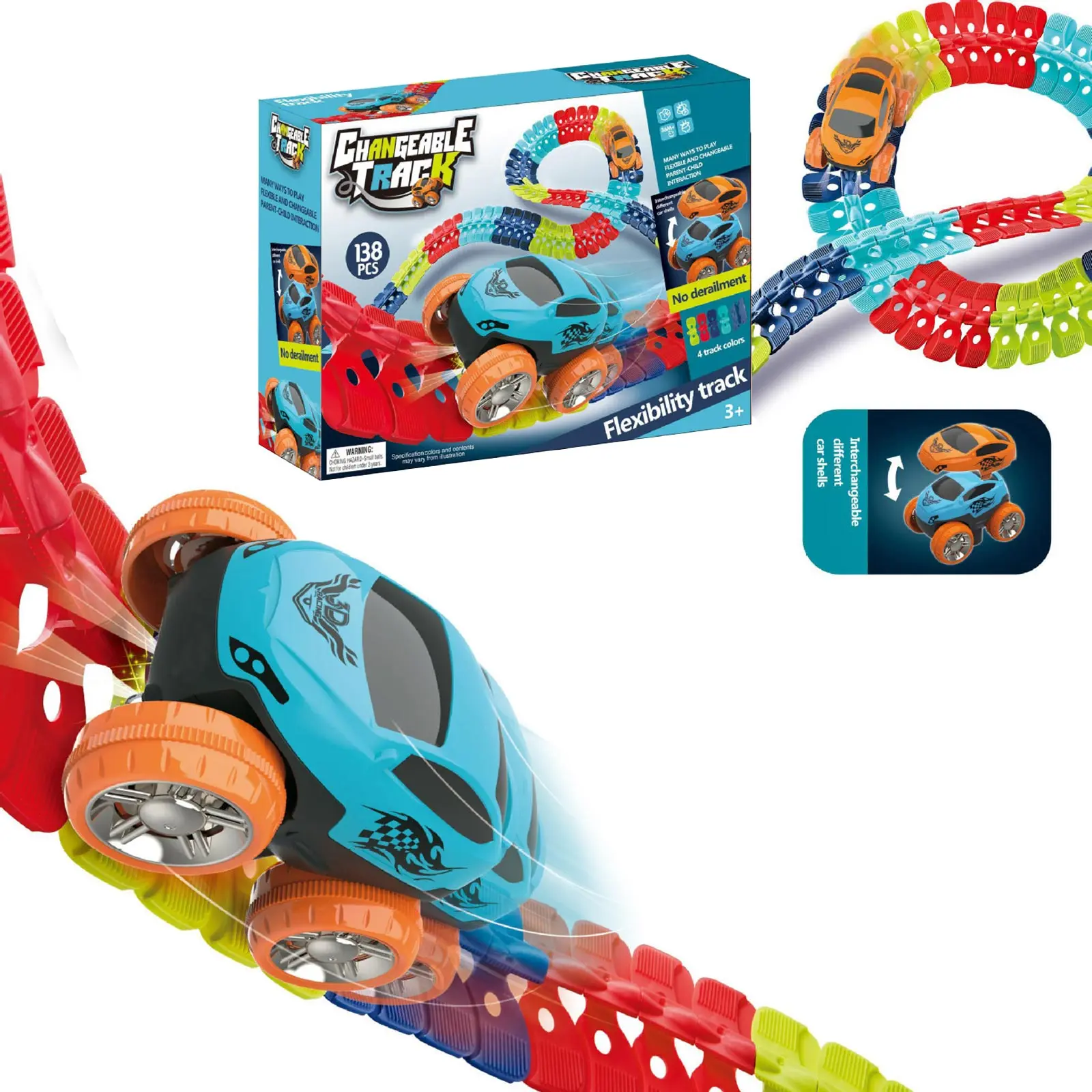 Интерактивный трек с инерционной машинкой SHT 288 Changeable Trak (138pcs/1CAR), Colorful 1, купить оптом с доставкой