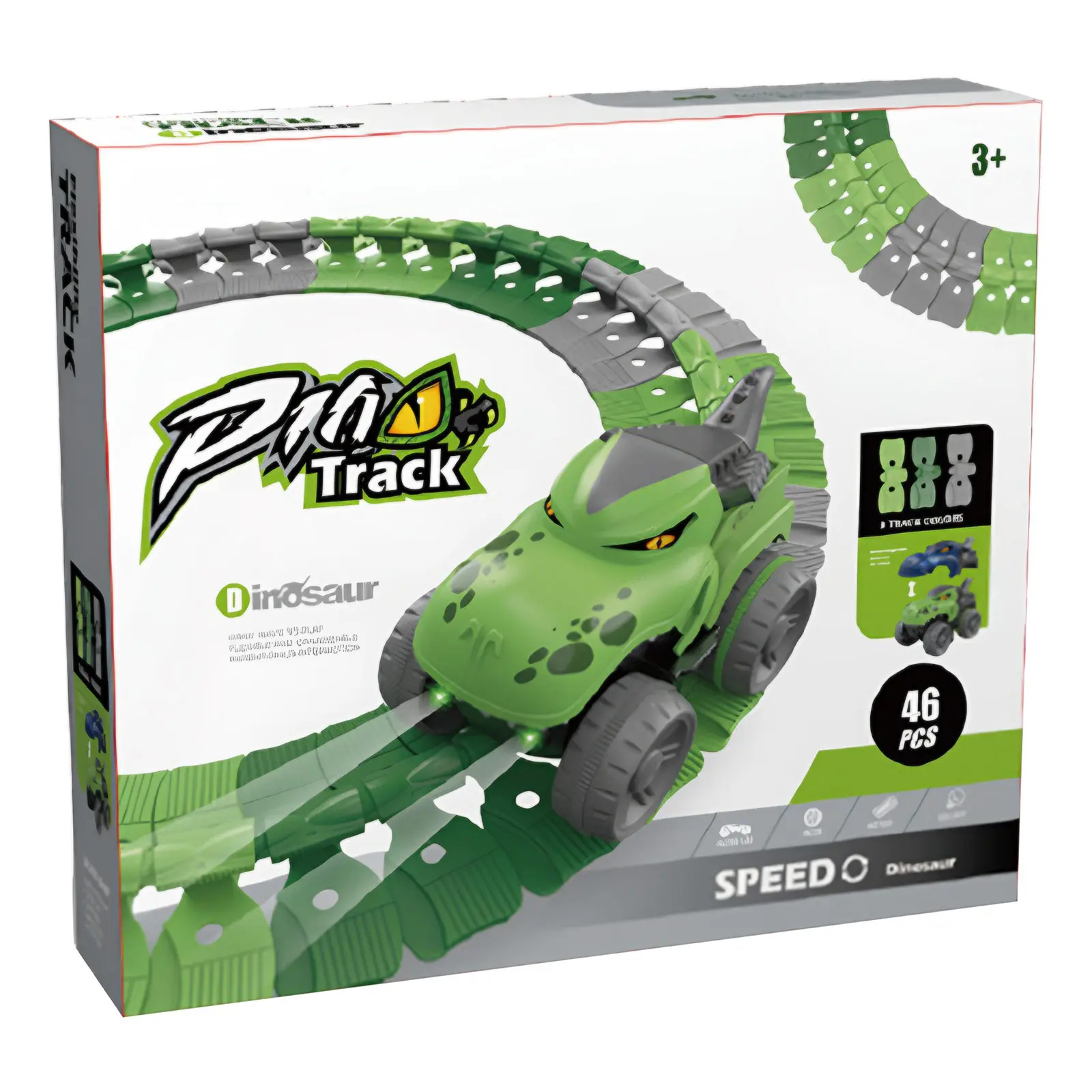 Интерактивный трек с инерционной машинкой SHT 5510-8 Dino Trak (46pcs/1CAR), Green 3, купить оптом с доставкой