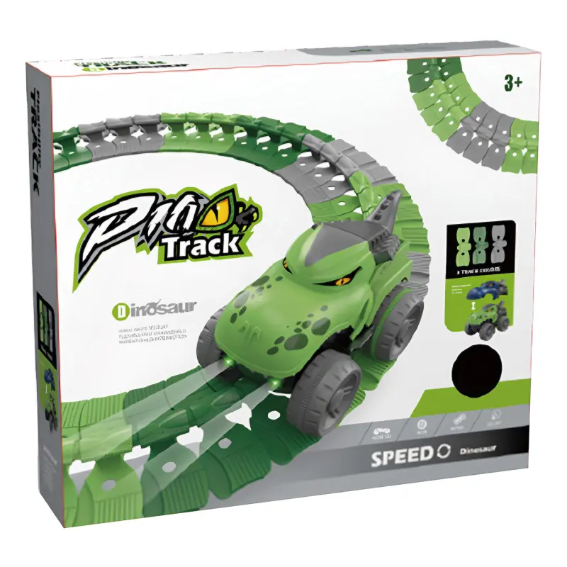 Интерактивный трек с инерционной машинкой SHT 5510-7 Dino Trak (92pcs/1CAR), Green 1, купить оптом с доставкой