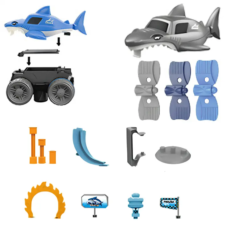 Интерактивный трек с инерционной машинкой SHT 5510-9 Deluxe Edition Shark Trak (138pcs/1CAR), Blue 1, купить оптом с доставкой