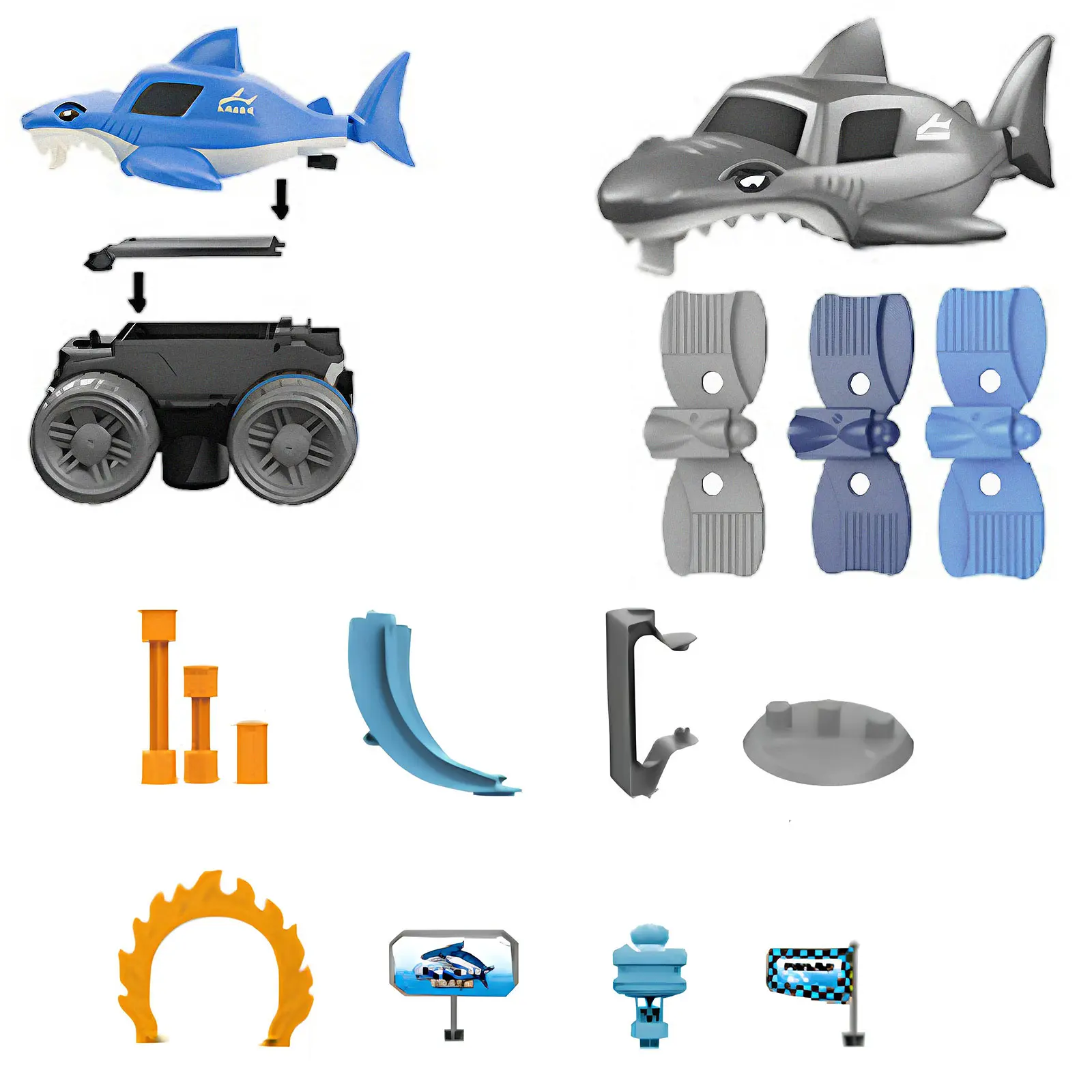 Интерактивный трек с инерционной машинкой SHT 5510-9 Deluxe Edition Shark Trak (138pcs/1CAR), Blue 1, купить оптом с доставкой