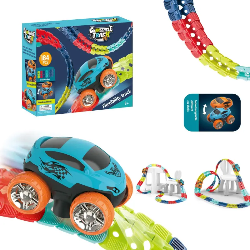 Уценка Интерактивный трек с инерционной машинкой SHT 388 Changeable Trak (184pcs/1CAR), Мятая упаковка / Colorful 1, купить оптом с доставкой