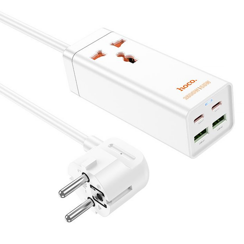 Удлинитель Hoco AC10A Talent PD65W+QC3.0 (2USB-A/2C/1xSocket) (1.5m) на картинке №1