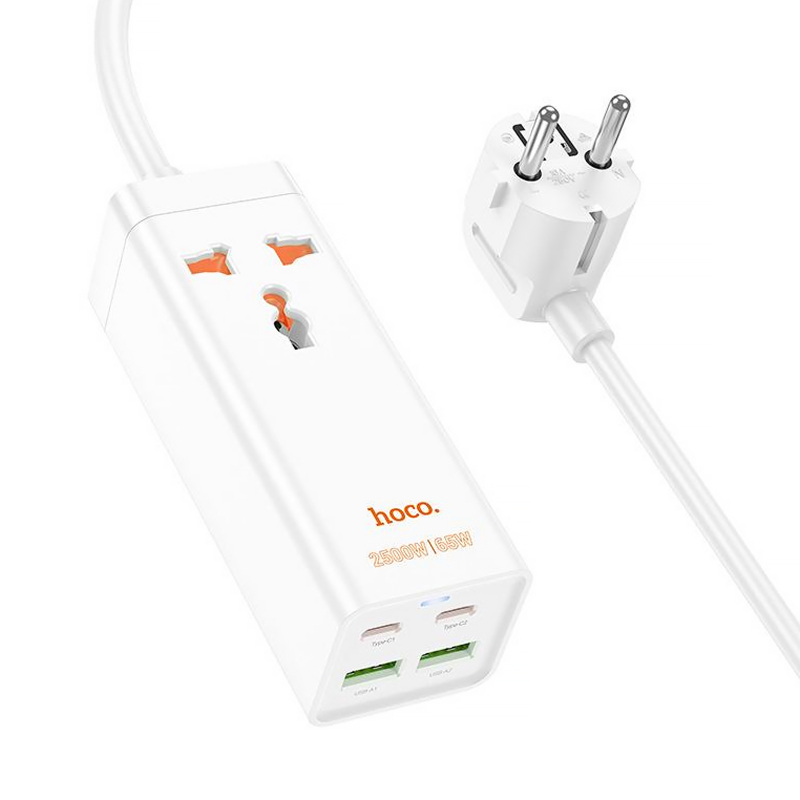 Удлинитель Hoco AC10A Talent PD65W+QC3.0 (2USB-A/2C/1xSocket) (1.5m) на картинке №2