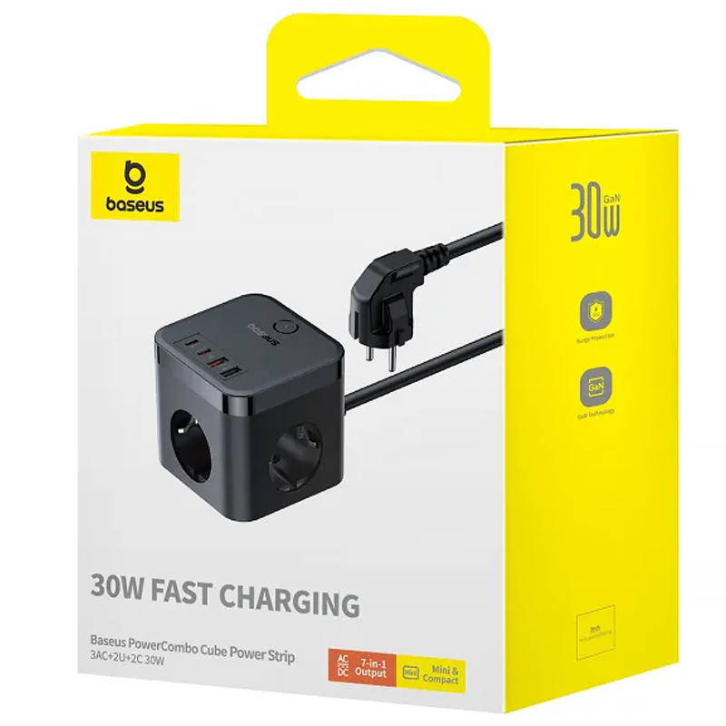 Удлинитель Baseus PowerCombo PD30W+QC3.0 (2USB-A/2C/2Socket) (1.5m) (BPS30), Cluster Black 3, купить оптом с доставкой