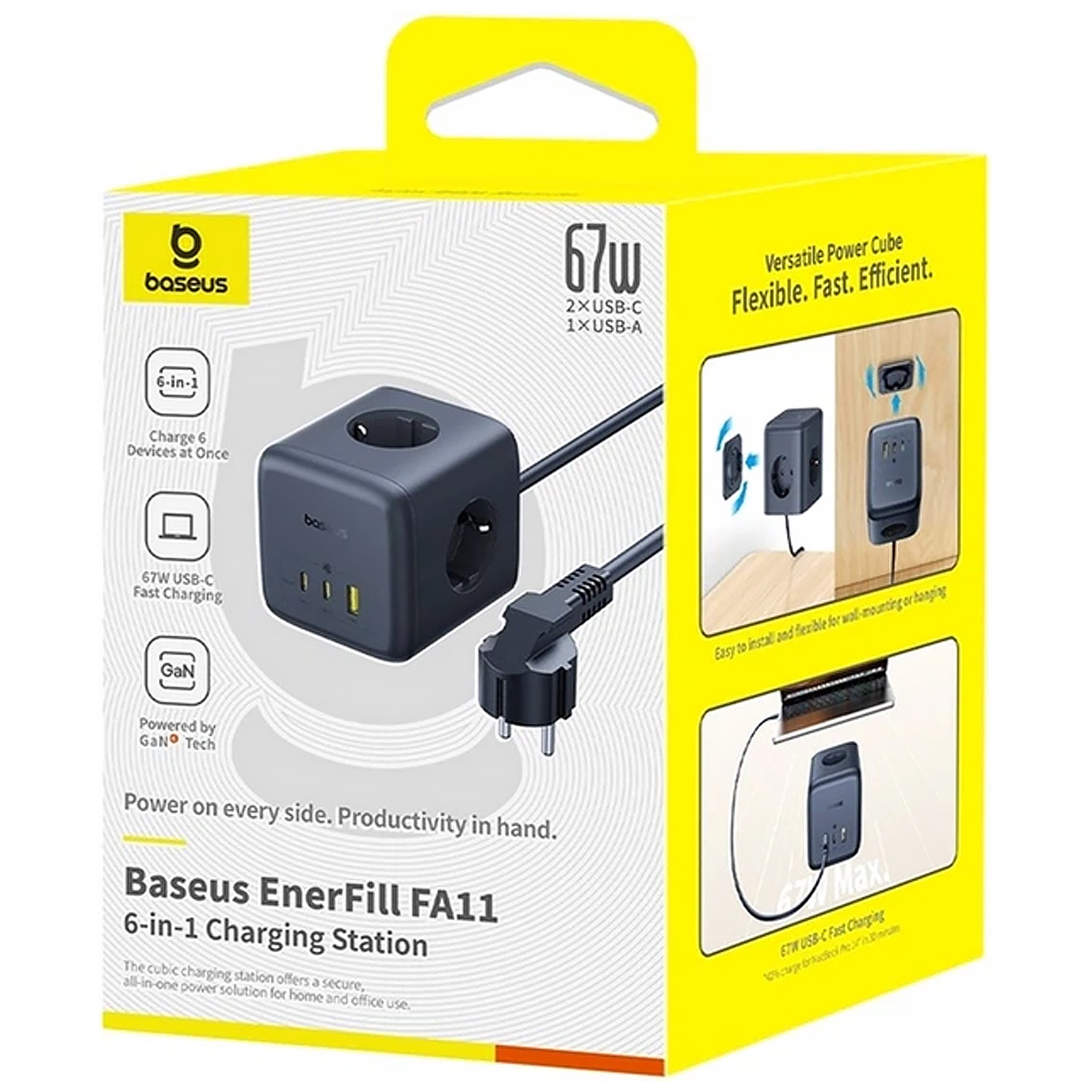 Удлинитель Baseus EnerFill FA11 PD67W+QC3.0 (1USB-A/2C/2Socket) (1.5m) (EFMF67), Cosmic Black 1, купить оптом с доставкой