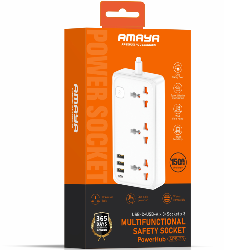 Удлинитель Amaya APS-20 Power 18W (1C/3A/3xSocket) (1.5m), White 1, купить оптом с доставкой