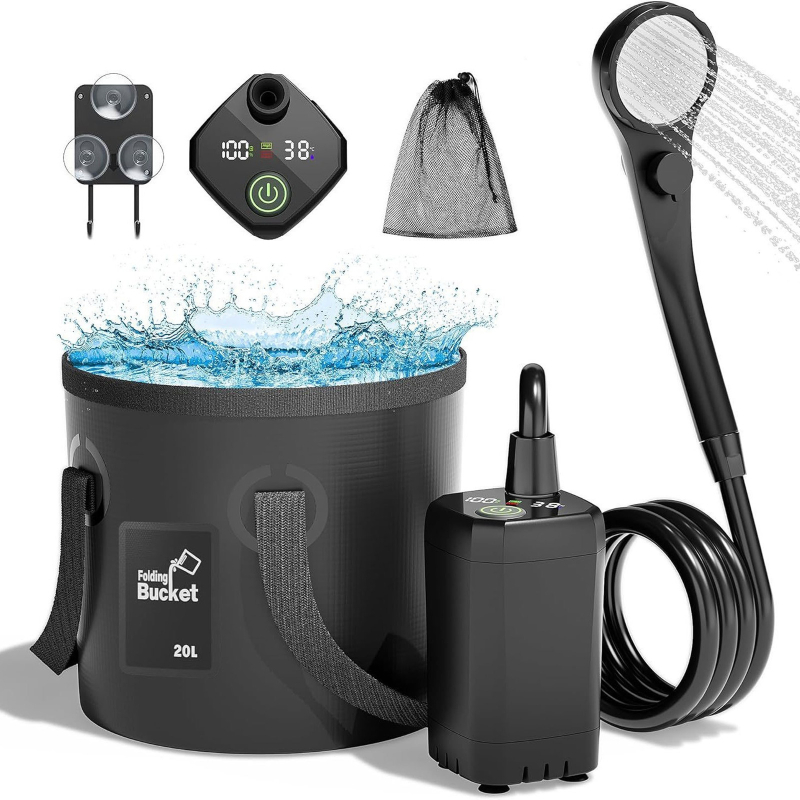 Портативный душ Spopal Pro Water Temp and Battery Level Indicator 6000mAh + bucket 20L (USB-C) на картинке №2