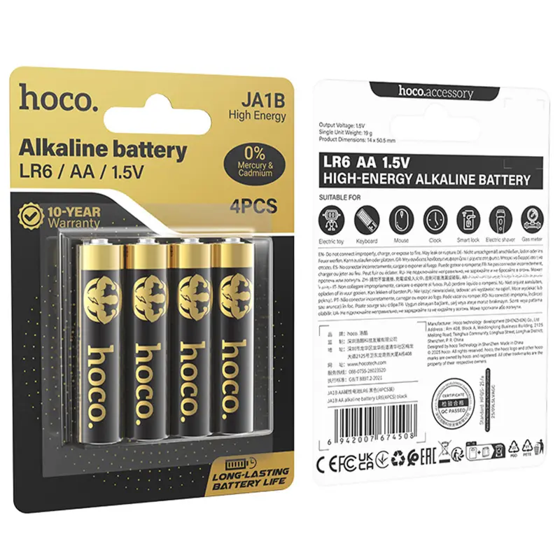 Батарейки Hoco JA1B AA (LR6) Alkaline 4 pcs, Black 1, купить оптом с доставкой