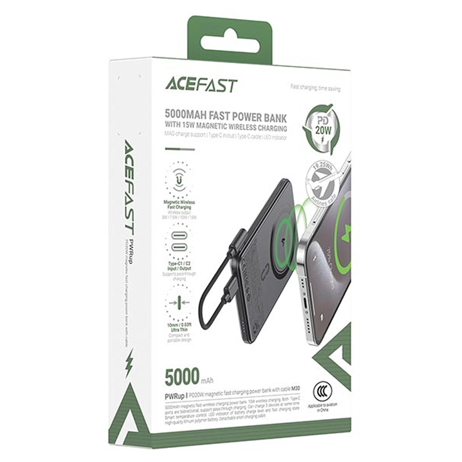 Портативний ЗП Power Bank Acefast M30 PD20W з БЗП with cable 5000 mAh, Black 5, купити оптом з доставкою