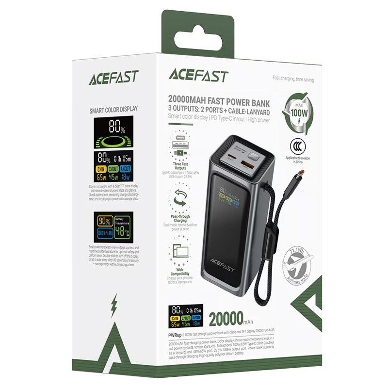Портативное ЗУ Power Bank Acefast M33 100W 20000 mAh, Metal gray 3, купить оптом с доставкой