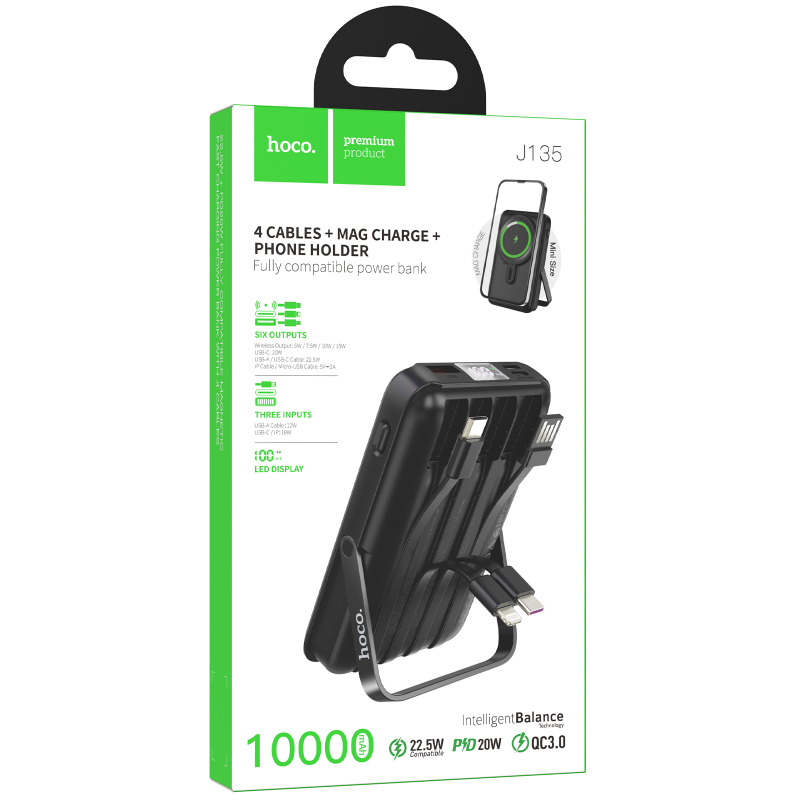 Портативное ЗУ Power Bank Hoco J135 Rico 22.5W+PD20W с БЗУ 10000 mAh, Black 1, купить оптом с доставкой