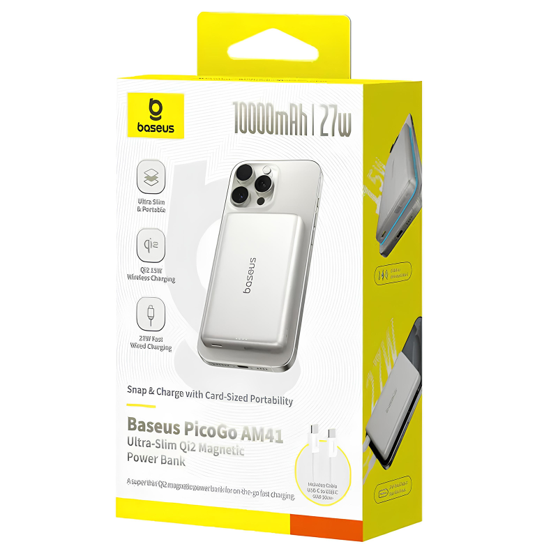 Портативний ЗП Power Bank Baseus PicoGo AM41 Ultra-Slim 27W c БЗП 10000 mAh (E0027200), Natural Titanium 2, купити оптом з доставкою