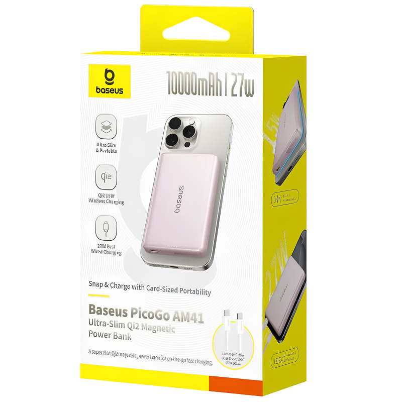 Портативний ЗП Power Bank Baseus PicoGo AM41 Ultra-Slim 27W c БЗП 10000 mAh (E0027200), Pink 2, купити оптом з доставкою