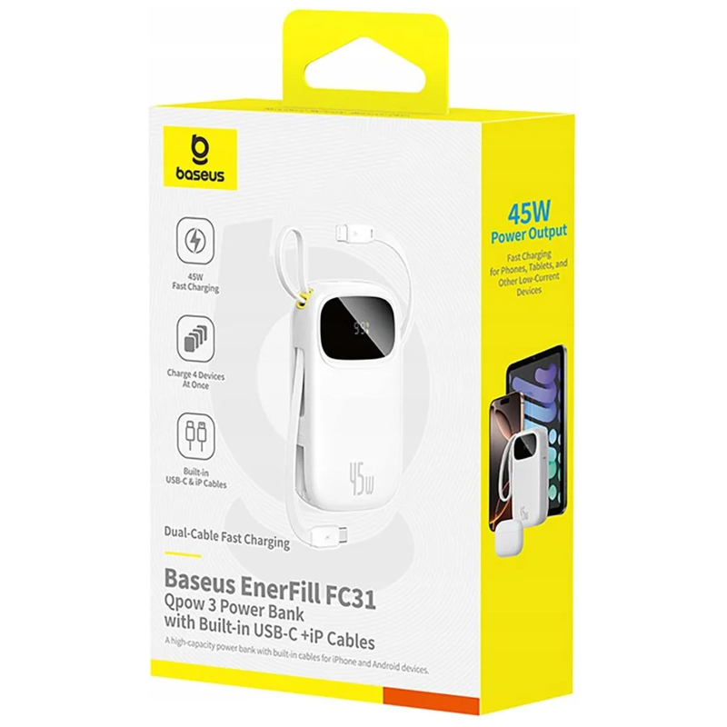 Портативний ЗП Power Bank Baseus EnerFill FC31 PD22.5W with cables 10000 mAh (PPQD3), Moon White 3, купити оптом з доставкою