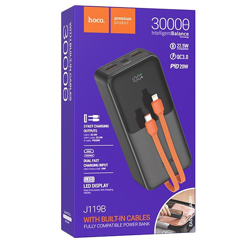 Портативний зарядний пристрій Power Bank Hoco J119B Sharp charge 22.5W+PD20W 30 000 mAh дивитися фото №3