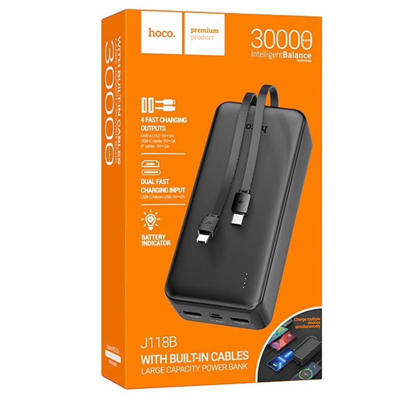 Портативний зарядний пристрій Power Bank Hoco J118B Speed energy with cable 30 000 mAh Зображення №6 Портативний зарядний пристрій Power Bank Hoco J118B Speed energy with cable 30 000 mAh дивитися фото №6