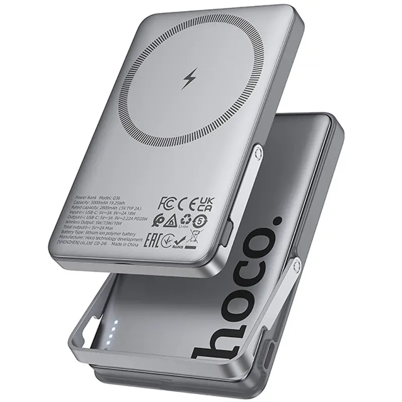 Портативное ЗУ Power Bank Hoco Q36 Sunlight magnetic suction+holder PD20W с БЗУ 5000 mAh, Metal grey, купить оптом с доставкой
