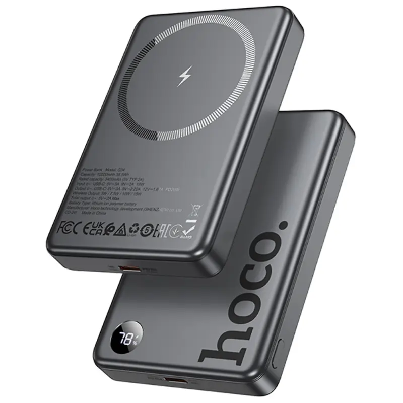 Портативное ЗУ Power Bank Hoco Q34 Clever PD20W с БЗУ 10000 mAh, Metal gray, купить оптом с доставкой