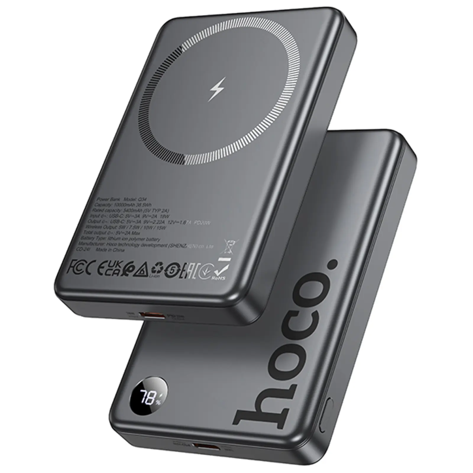 Портативное ЗУ Power Bank Hoco Q34 Clever PD20W с БЗУ 10000 mAh, Metal gray, купить оптом с доставкой