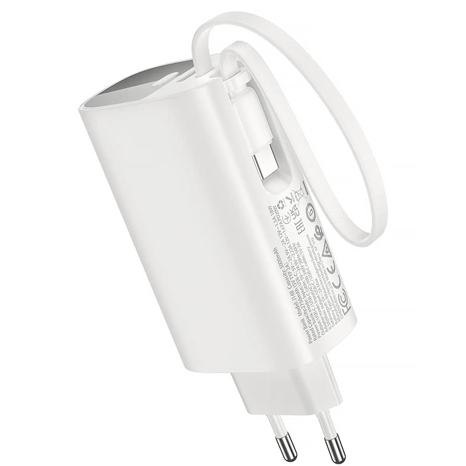 Портативное ЗУ Power Bank Hoco J148 Handy PD20W with cable 5000 mAh, White 1, купить оптом с доставкой