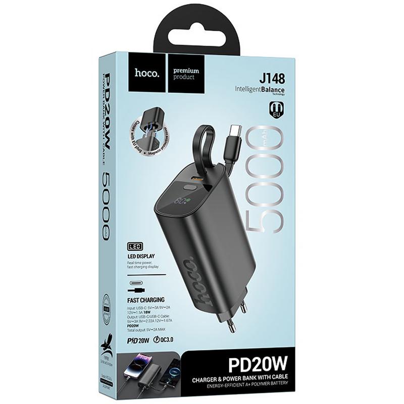 Портативний ЗП Power Bank Hoco J148 Handy PD20W with cable 5000 mAh на малюнкі №4