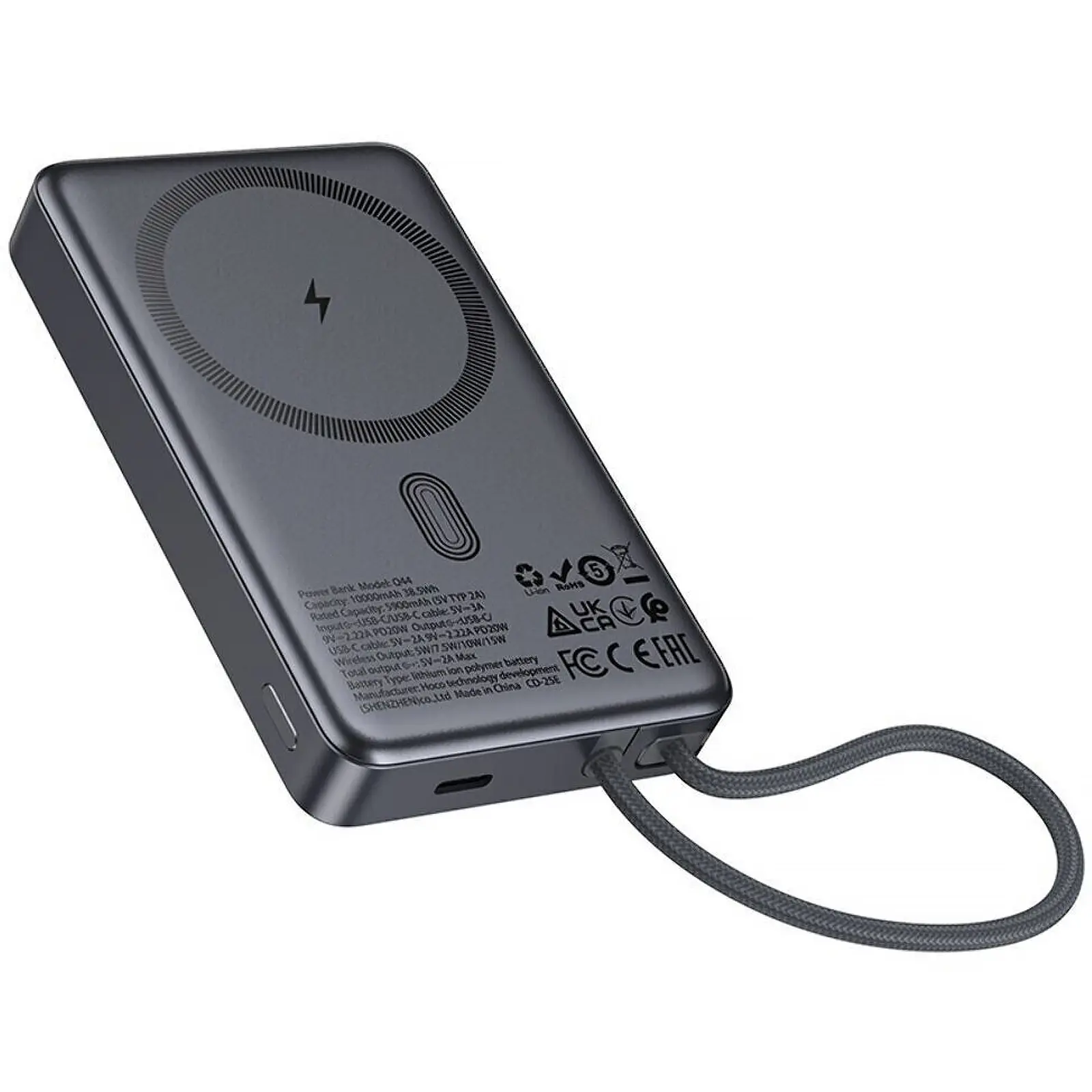 Портативное ЗУ Power Bank Hoco Q44 Origen PD45W с БЗУ with cable 10000 mAh, Metal gray 3, купить оптом с доставкой
