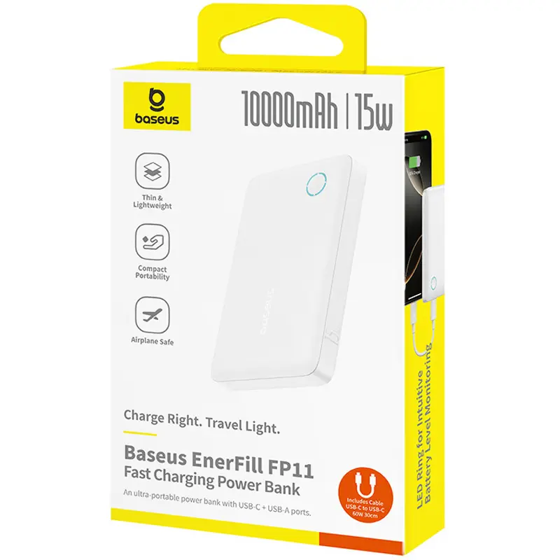 Портативное ЗУ Power Bank Baseus EnerFill FP11 15W 10000 mAh (P1008210C213), White 3, купить оптом с доставкой
