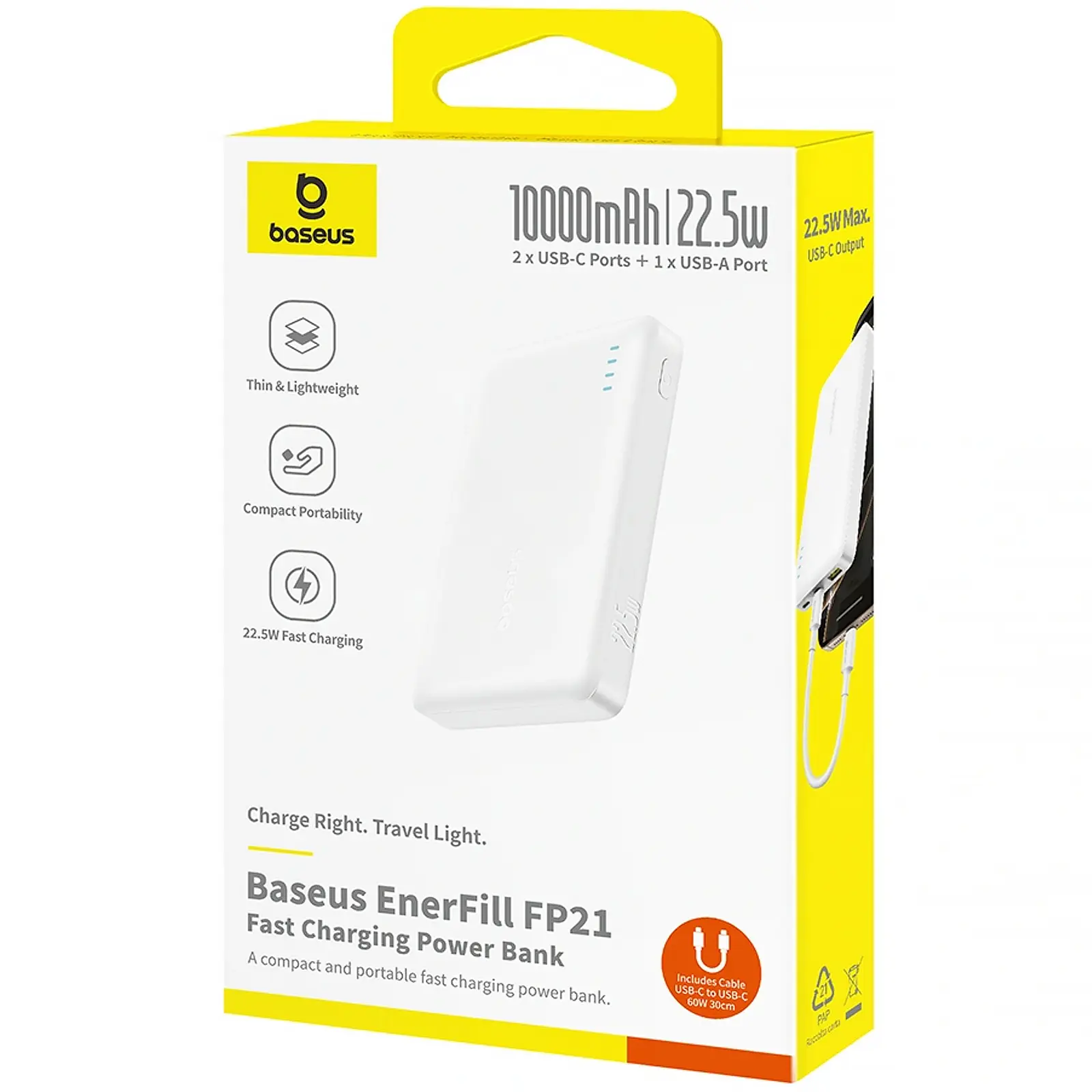 Портативное ЗУ Power Bank Baseus EnerFill FP21 22.5W 10000 mAh (P1008210D213), White 5, купить оптом с доставкой