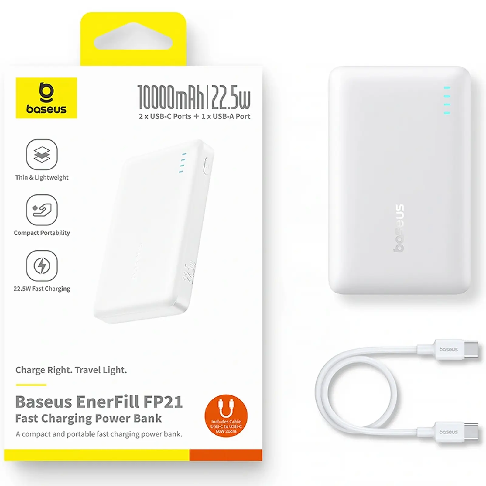 Портативное ЗУ Power Bank Baseus EnerFill FP21 22.5W 10000 mAh (P1008210D213), White 6, купить оптом с доставкой