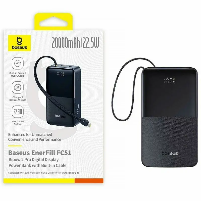 Портативное ЗУ Power Bank Baseus EnerFill FC51 Bipow2 Pro 22.5W 20000 mAh (E00277), Black 2, купить оптом с доставкой