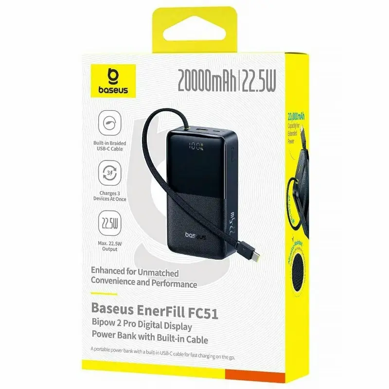 Портативное ЗУ Power Bank Baseus EnerFill FC51 Bipow2 Pro 22.5W 20000 mAh (E00277), Black 3, купить оптом с доставкой