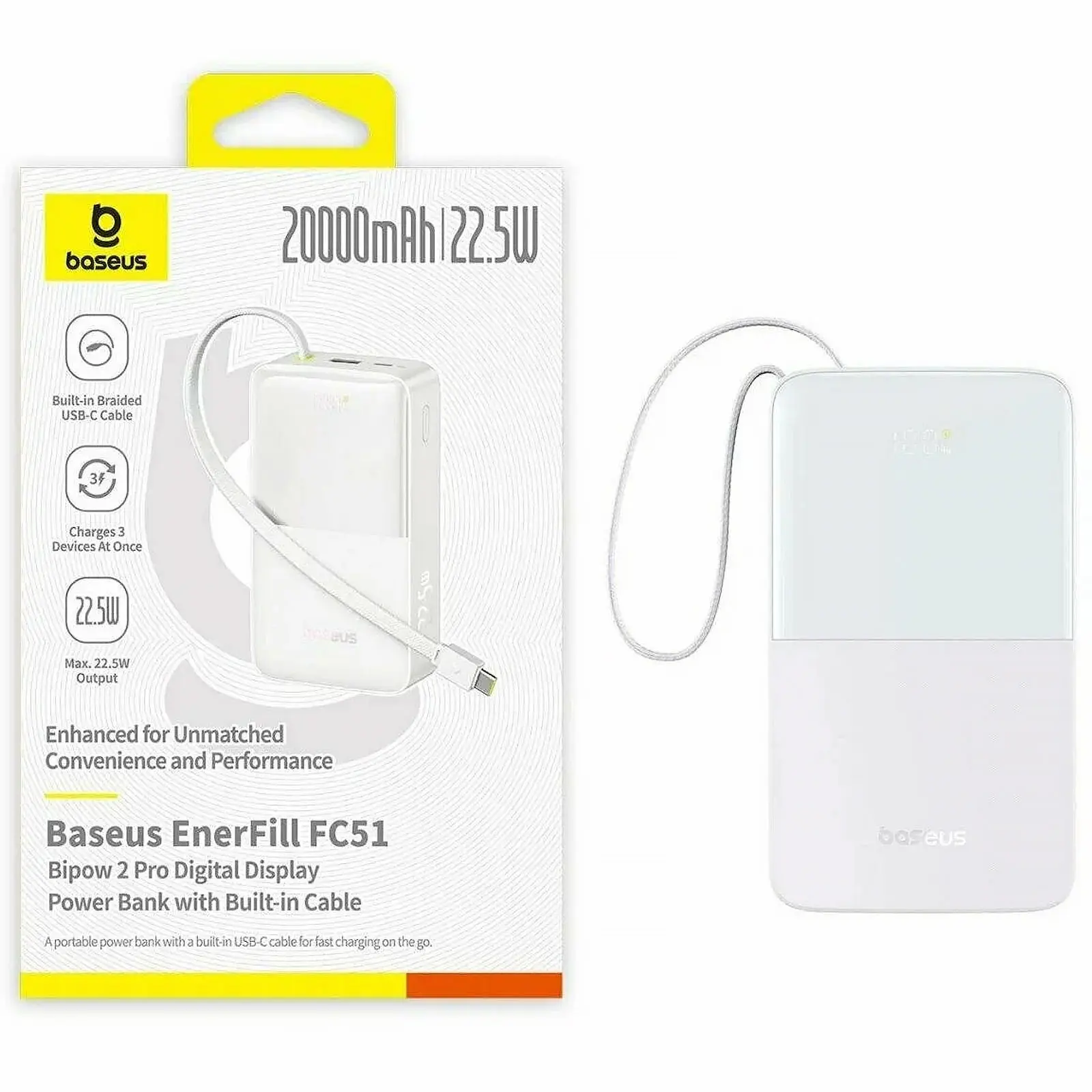 Портативное ЗУ Power Bank Baseus EnerFill FC51 Bipow2 Pro 22.5W 20000 mAh (E00277), White 2, купить оптом с доставкой