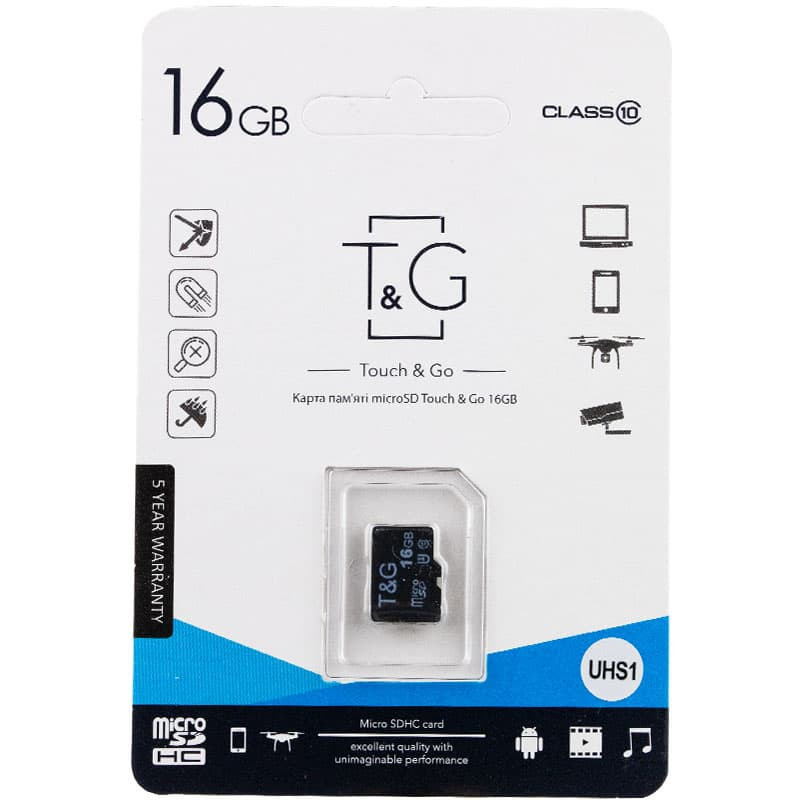 Карта памяти T&G (UHS-1) microSDHC Class 10 - 16GB (без адаптера), Черный, купить оптом с доставкой