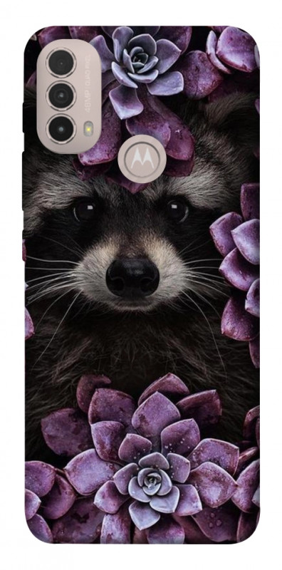 Чехол itsPrint Енот в цветах для Motorola Moto E40, цветы, купить оптом с доставкой