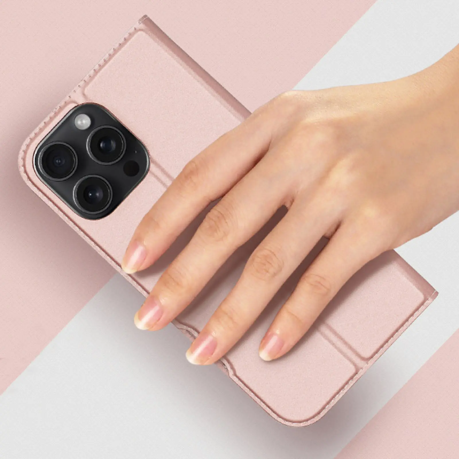 Чехол-книжка Dux Ducis с карманом для визиток для Apple iPhone 16 Pro (6.3"), Rose Gold 1, Искусственная кожа, купить оптом с доставкой