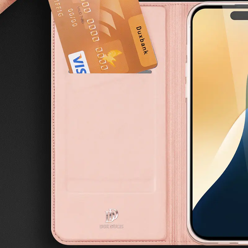 Чехол-книжка Dux Ducis с карманом для визиток для Apple iPhone 16 Pro (6.3"), Rose Gold 2, Искусственная кожа, купить оптом с доставкой